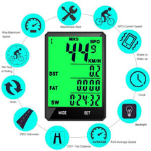 Load image into Gallery viewer, Wireless Bike Computer Rainproof Speedometer Odometer Stopwatch Wireless Waterproof Bicycle Cycle Speedometer And Odometer With Automatic Wake-up Backlight Motion Sensor LCD Display
