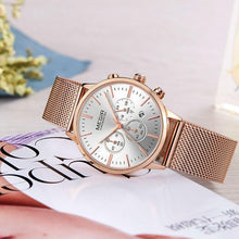 Load image into Gallery viewer, Multifunctional Black Luxury Women Watch Fashion Quartz Business Style Stainless Steel Strap Wrist Watch
