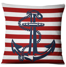 Load image into Gallery viewer, Navigation Navy Blue Nautical Shell Starfish Linen Pillow Cover Blue Anchor Navigation Anchor Sailboat Pillowcase Marine Cushion Cover Sofa Home Decorative Cushion Cover For Home

