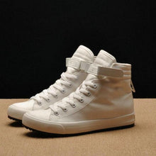 Load image into Gallery viewer, Fashion New Mens Light Breathable Canvas Casual Black White  High Top Solid Color Sneakers Shoes Vulcanized Mens Sports Walking Jogging Non Slip Athletic Sneakers
