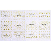 Load image into Gallery viewer, Gold Moon Star 3D Nail Stickers Ultra-thin Adhesive Decals Nail Art Decorations Stamping Manicure Nails Stickers Tool 3d Nail Decal Stickers Manicure Nail Art Decoration Accessories Holographic Old English Character Nail Self-Adhesive Sticker
