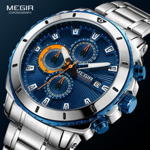Load image into Gallery viewer, Luxury Men's Business Quartz Watches Blue Fashion Chronograph Elegant Stainless Steel Wristwatches For Man
