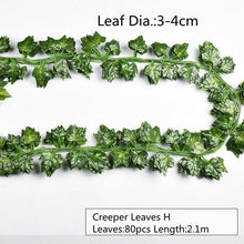Load image into Gallery viewer, Artificial Decoration Vivid Vine Rattan Leaf Grass Grape Leaves Hanging For Wedding Home Kitchen Garden Party Decor Garland Fake Greenery Vine Leaves Hanging Green Foliage for Home Wedding Garden Wall Decoration
