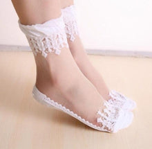 Load image into Gallery viewer, Summer Ladies Lace Embroidery Silk Transparent Glass Crystal Stretch Women Socks Breathable See Through Socks Ankle Socks For Women
