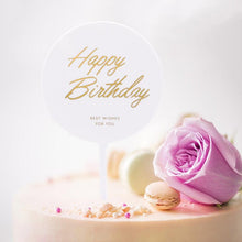 Load image into Gallery viewer, 1Pcs Metal Happy Birthday Cake Topper Artificial flowers Cake Toppers Happy Birthday Cake Topper Metal And Acrylic Cake Decoration With Pink Artificial Flower Cluster For DIY Baby Shower Birthday Party Decoration Baking Decor
