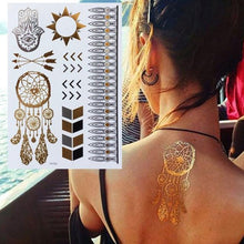 Load image into Gallery viewer, Luxury Flash Metallic Waterproof Temporary Tattoo Gold Silver Flower Tattoo Sticker Long Lasting Gold Design For Womens
