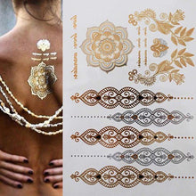Load image into Gallery viewer, Luxury Metallic Gold Waterproof Temporary Tattoo Feather Elephant Fashion Different Design Tattoos For Womens
