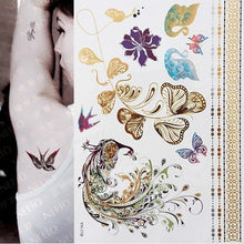 Load image into Gallery viewer, Luxury Metallic Gold Waterproof Temporary Tattoo Feather Elephant Fashion Different Design Tattoos For Womens
