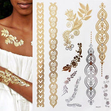 Load image into Gallery viewer, Luxury Metallic Gold Waterproof Temporary Tattoo Feather Elephant Fashion Different Design Tattoos For Womens
