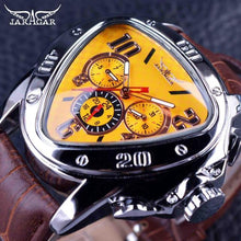 Load image into Gallery viewer, Elegant Sport Triangle Mens Watch Luxury Racing Modern Design Black Classic Leather Strap Wrist Watch For Men
