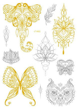 Load image into Gallery viewer, Luxury Metallic Temporary Tattoo Gold Silver Flower Sticker Long Lasting Gold Design For Womens
