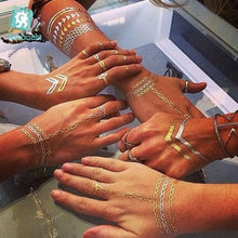 Load image into Gallery viewer, Luxury Metallic Temporary Tattoo Gold Silver Flower Sticker Long Lasting Gold Design For Womens
