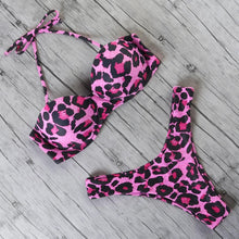 Load image into Gallery viewer, Animal Print Leopard Bikini Push Up Swimsuit Women Bikini Set Bathing Suit Bandeau Beach Wear Swimwear Women Casual Leopard Printed Triangle High Waist Two Piece Bikini Sets

