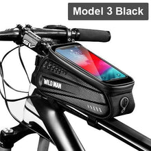 Load image into Gallery viewer, Black Bike Bag Frame Front Top Tube Cycling Bag Waterproof Phone Case Touchscreen Bag  Pack Bicycle Accessories Bike Bicycle Bag Waterproof Bike Phone Mount Bag Front Frame Top Tube Handlebar Bag Touch Screen Holder Case For Cell Phones 6.6in

