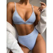 Load image into Gallery viewer, Female Swimsuit High Waist Bikini Women High Waist Swimsuits Triangle Bathing Suit V Neck Two Piece Bikini Sets Women Swimwear Two-pieces Bikini Set Ribbed Bather Bathing Suit Swim
