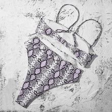 Load image into Gallery viewer, Bikinis Solid Push Up Bikini Padded Bra Straps High Waist Swimsuit Female Swimwear Women's Bathing Suit Lace up Bikini Ribbed Two Piece Swimsuit
