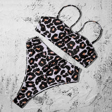 Load image into Gallery viewer, Bikinis Solid Push Up Bikini Padded Bra Straps High Waist Swimsuit Female Swimwear Women's Bathing Suit Lace up Bikini Ribbed Two Piece Swimsuit
