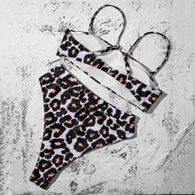 Load image into Gallery viewer, Bikinis Solid Push Up Bikini Padded Bra Straps High Waist Swimsuit Female Swimwear Women's Bathing Suit Lace up Bikini Ribbed Two Piece Swimsuit
