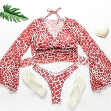 Load image into Gallery viewer, New Bikini Bikini Swimsuit For Women 3 Pieces Set Knot Front Off Shoulder Cover Up with Halter Bikini Sets Bathing Suit Women Swimwear Female Swimsuit Three-pieces Bikini set Halter Bather Bathing Suit Swim Beach Lady
