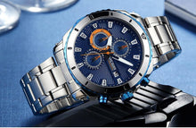 Load image into Gallery viewer, Luxury Men's Business Quartz Watches Blue Fashion Chronograph Elegant Stainless Steel Wristwatches For Man
