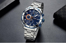 Load image into Gallery viewer, Luxury Men's Business Quartz Watches Blue Fashion Chronograph Elegant Stainless Steel Wristwatches For Man
