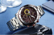 Load image into Gallery viewer, Luxury Men's Business Quartz Watches Blue Fashion Chronograph Elegant Stainless Steel Wristwatches For Man
