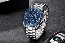 Load image into Gallery viewer, New Men Silver Blue Watch Business Analog Chronogragh Full Steel Luxury Casual Male Waterproof Sports Design Watches
