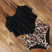 Load image into Gallery viewer, Leopard Bikini High Waist Bikini Animal Print Floral Swimsuit Ruffle Swimsuit Plus Size Swimwear Women Swimsuits for Women Two Piece Bathing Suits Ruffle Tops With High Waist Bottoms Bikini Sets For Teen Girls
