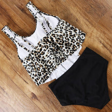 Load image into Gallery viewer, Leopard Bikini High Waist Bikini Animal Print Floral Swimsuit Ruffle Swimsuit Plus Size Swimwear Women Swimsuits for Women Two Piece Bathing Suits Ruffle Tops With High Waist Bottoms Bikini Sets For Teen Girls
