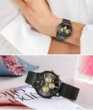 Load image into Gallery viewer, Multifunctional Black Luxury Women Watch Fashion Quartz Business Style Stainless Steel Strap Wrist Watch
