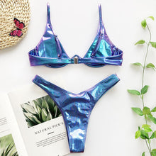 Load image into Gallery viewer, Neon V-bar Underwired Bikini Female Ribbed Swimsuit Women Swimwear Two-pieces Bikini set Push up Bathing Suit

