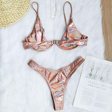 Load image into Gallery viewer, Neon V-bar Underwired Bikini Female Ribbed Swimsuit Women Swimwear Two-pieces Bikini set Push up Bathing Suit
