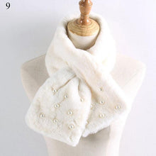 Load image into Gallery viewer, New Winter Solid Color Warm Thicken Soft Collar Scarf Faux Rabbit Fur Neckerchief Plush Warm Hot Scarfs Cross Collar Scarf Shawl Solid With Pearl Elegant For Women
