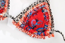 Load image into Gallery viewer, Handwork Bikinis Small Ruffle Swimsuit Vintage Print Swimwear Women Bathing Suit Leopard Patchwork Bikini Set String
