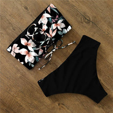 Load image into Gallery viewer, Bikini Swimwear Swimsuit Women Floral Print High Waist Bikini Set Back Cross Bathing Suit Female Beach Wear Women's Bikini Swimsuits Strapless Two Pieces Bathing Suits
