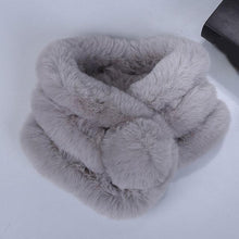 Load image into Gallery viewer, New Winter Solid Color Warm Thicken Soft Collar Scarf Faux Rabbit Fur Neckerchief Plush Warm Hot Scarfs Cross Collar Scarf Shawl Solid With Pearl Elegant For Women
