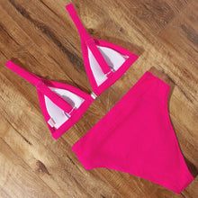 Load image into Gallery viewer, Bikini Swimwear Swimsuit Women Solid Bathing Suit Bikini Set With Pad Female High Waist Beachwear Women Bikini Swimsuits 2 Piece Deep V Neck Swimwear Adjustable Strap Back Bathing Suits
