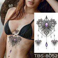 Load image into Gallery viewer, Black Sketchs Flowers Waterproof Temporary Tattoo Sticker Chest Flash Tattoo Wolf Diamond Flower Body Art Arm Fake Tattoo For Womens Men
