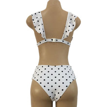 Load image into Gallery viewer, Vintage Black White Bikini High Waist Swimwear Push Up Bikini Swimsuit For Women Underwire Bikini Top Ruffle Padded Two Piece Bathing Suits Teen Girls Women Push Up Swimsuit Ruffle Dot Swimsuit Bikini Summer Beach Wear
