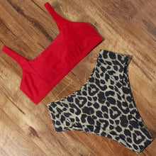 Load image into Gallery viewer, High Waist Bikini Leopard Bikini Women Push Up Swimsuit Women's Leopard Print Swimsuits High Waist Bikini Set 2 Piece Bathing Suits Women Printed Swimwear Tie Dye Summer Swim Beachwear
