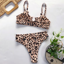 Load image into Gallery viewer, Leopard Bikinis Bikini Swimming Women's Bathing Suits Push Up Swimsuit Women's Padded Underwire Bikini  Wire Push Up Bathing Suit Leopard Printed High Cut Vintage Swimsuit

