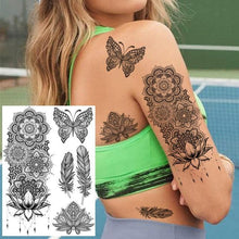 Load image into Gallery viewer, 53 Sheets Black Lace Temporary Tattoos Sticker Butterfly Flower Fake Tatoo Sticker Sexy  Black Henna Temporary Tattoos For Women
