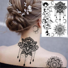 Load image into Gallery viewer, 53 Sheets Black Lace Temporary Tattoos Sticker Butterfly Flower Fake Tatoo Sticker Sexy  Black Henna Temporary Tattoos For Women
