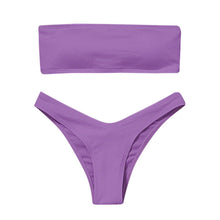 Load image into Gallery viewer, New Bikini High Waist Strapless Bikini Women Swimwear Women Swimsuit Padded Bathing Suit Pure Color Women's Bandeau Bikini Top-High Leg High Waist Bikini Bottom Set
