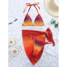 Load image into Gallery viewer, Print Swimsuit 3 Piece Mesh Bikini Set  Women's Ribbed Floral Bikini Set Tie Side Swimsuit Cover Ups Daisy Butterfly Print Three Piece Bikini Swimwear Triangle Micro Bikini String Halter Swimwear Women Low Waist Bathing Suit
