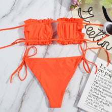 Load image into Gallery viewer, Bikini Women  Swimsuit Female Low Waist Swimwear Women Beach Mini Thong Bikini Set Bathing Suit Women Thong Swimsuits Strapless 2 Piece Bikini String Tie Ruffle Brazilian Bathing Suit
