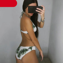 Load image into Gallery viewer, Push Up Women Bikinis Swimwear  Women's Bathing Suits Push Up Halter Bandage Bikini Floral Printing Swim Bottoms Two Piece Swimsuits Women Swimsuits Bathing Suit Halter  Leaf Print Beach Wear Plus Size
