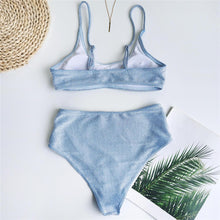 Load image into Gallery viewer, Glitter Sparkling Female Swimsuit High Waist Bikini Women's High Waist Bikinis Party Glitter Scoop Neck Crop Top Swimsuits Two Piece Bathing Suit Women Swimwear Two-pieces Bikini Set Summer Swim Suit
