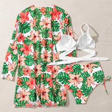 Load image into Gallery viewer, Summer Floral Print Bikini Swimsuit Women 3 Piece High-Waist Bikini Set Swimwear Female Push-Up Bathing Suit Tropical High Waist Wrap Swimsuit With Beach Cover Ups Soft And Breathable Summer Bikini
