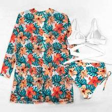 Load image into Gallery viewer, Summer Floral Print Bikini Swimsuit Women 3 Piece High-Waist Bikini Set Swimwear Female Push-Up Bathing Suit Tropical High Waist Wrap Swimsuit With Beach Cover Ups Soft And Breathable Summer Bikini
